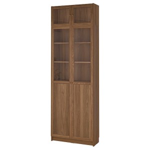 IKEA BILLY / OXBERG bookcase w glass doors, 31 1/2x11 3/4x93 1/4 in Brown Walnut Effect / Clear Glass, Ikea Outlet | 9504QZCNY