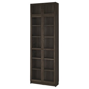 IKEA BILLY / OXBERG bookcase w glass doors/ext unit, clear glass, 31 1/2x11 3/4x93 1/4 in Dark Brown Oak Effect, Ikea Outlet | 5631ZBSNG