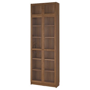 IKEA BILLY / OXBERG bookcase w glass doors/ext unit, 31 1/2x11 3/4x93 1/4 in Brown Walnut Effect / Clear Glass, Ikea Outlet | 1395IASJN