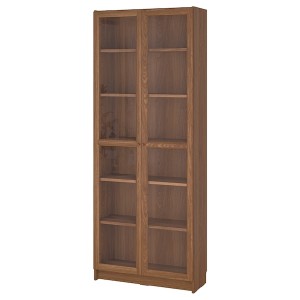 IKEA BILLY / OXBERG bookcase w glass doors, 31 1/2x11 3/4x79 1/2 in Brown Walnut Effect, Ikea Outlet | 8562WKUJZ