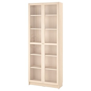 IKEA BILLY / OXBERG bookcase w glass doors, 31 1/2x11 3/4x79 1/2 in Birch Effect, Ikea Outlet | 9738GAKYB