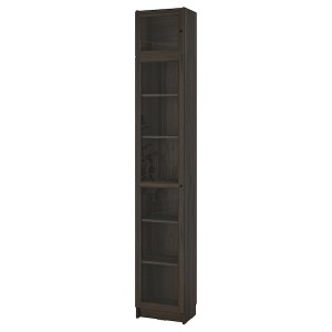 IKEA BILLY / OXBERG bookcase w glass doors/ext unit, 15 3/4x11 3/4x93 1/4 in Dark Brown Oak Effect, Ikea Outlet | 6325QMLWS