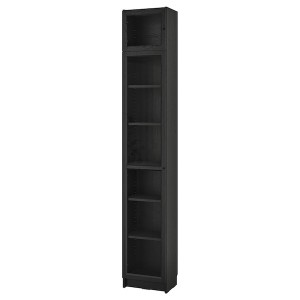 IKEA BILLY / OXBERG bookcase w glass doors/ext unit, 15 3/4x11 3/4x93 1/4 in Black Oak Effect, Ikea Outlet | 3859IUHWF