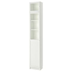 IKEA BILLY / OXBERG bookcase w hght ext ut/pnl/glss drs, white/glass, 15 3/4x11 3/4x93 1/4 in, Ikea Outlet | 8016UDXTV