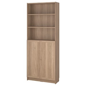 IKEA BILLY / OXBERG bookcase with doors, 31 1/2x11 3/4x79 1/2 in Oak Effect, Ikea Outlet | 3068ZFWHJ