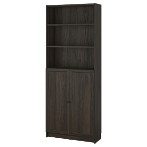 IKEA BILLY / OXBERG bookcase with doors, 31 1/2x11 3/4x79 1/2 in Dark Brown Oak Effect, Ikea Outlet | 7693SEAVO