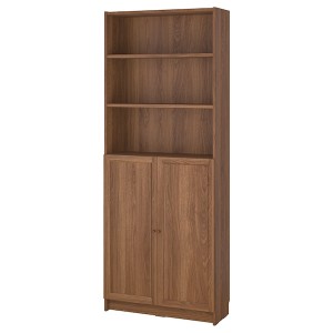 IKEA BILLY / OXBERG bookcase with doors, 31 1/2x11 3/4x79 1/2 in Brown Walnut Effect, Ikea Outlet | 0784AHWGS