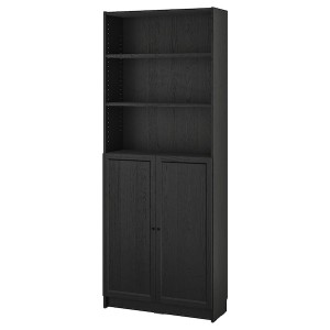 IKEA BILLY / OXBERG bookcase with doors, 31 1/2x11 3/4x79 1/2 in Black Oak Effect, Ikea Outlet | 8629UZFBR