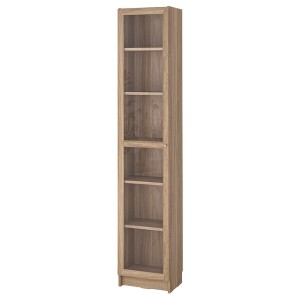 IKEA BILLY / OXBERG bookcase with glass-door, 15 3/4x11 3/4x79 1/2 in Oak Effect / Clear Glass, Ikea Outlet | 7812PUEYO