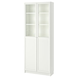 IKEA BILLY / OXBERG bookcase with panel/glass doors, 31 1/2x11 3/4x79 1/2 in White, Ikea Outlet | 0572GAHUL
