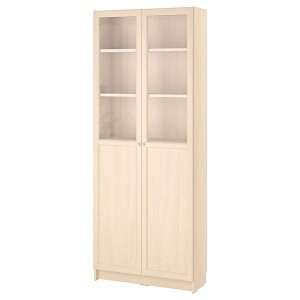 IKEA BILLY / OXBERG bookcase with panel/glass doors, 31 1/2x11 3/4x79 1/2 in Birch Effect, Ikea Outlet | 7159GYSKM