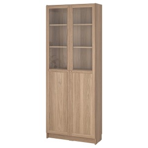 IKEA BILLY / OXBERG bookcase with panel/glass doors, 31 1/2x11 3/4x79 1/2 in Oak Effect, Ikea Outlet | 3876KUOQV