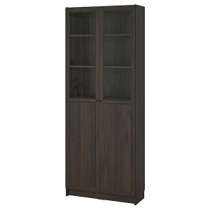 IKEA BILLY / OXBERG bookcase with panel/glass doors, 31 1/2x11 3/4x79 1/2 in Dark Brown Oak Effect, Ikea Outlet | 1659PVKNG