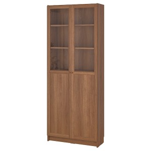 IKEA BILLY / OXBERG bookcase with panel/glass doors, 31 1/2x11 3/4x79 1/2 in Brown Walnut Effect, Ikea Outlet | 0392HQJMP