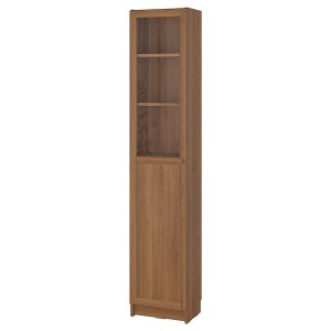 IKEA BILLY / OXBERG bookcase with panel/glass door, 15 3/4x11 3/4x79 1/2 in Brown Walnut Effect, Ikea Outlet | 6043UHYEB