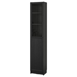 IKEA BILLY / OXBERG bookcase with panel/glass door, 15 3/4x11 3/4x79 1/2 in Black Oak Effect, Ikea Outlet | 0386SCYEU