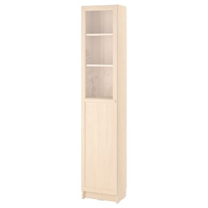 IKEA BILLY / OXBERG bookcase with panel/glass door, 15 3/4x11 3/4x79 1/2 in Birch Effect, Ikea Outlet | 2047JUQIO
