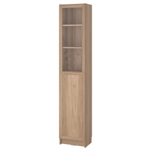 IKEA BILLY / OXBERG bookcase with panel/glass door, 15 3/4x11 3/4x79 1/2 in Oak Effect, Ikea Outlet | 6874MNPTS