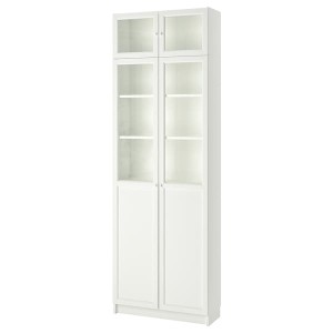 IKEA BILLY bookcase w hght ext ut/pnl/glss drs, white, 31 1/2x11 3/4x93 1/4 in, Ikea Outlet | 6290ZDACB