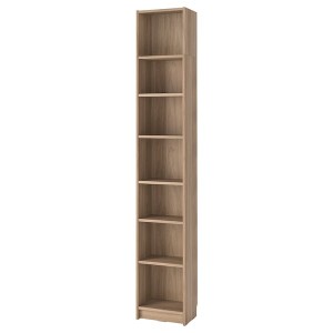 IKEA BILLY bookcase with height extension unit, 15 3/4x11x93 1/4 in Oak Effect, Ikea Outlet | 6987KTMGA