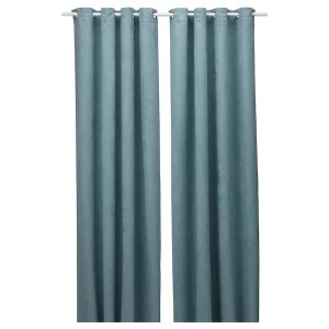 IKEA BIRTNA black-out curtains, 1 pair, light gray-turquoise, 57x98 in, Ikea Outlet | 8591HLOID
