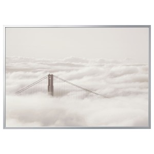 IKEA BJÖRKSTA picture and frame, bridge and clouds, 78 ¾x55 in Aluminum Color, Ikea Outlet | 3207RVXJE