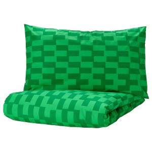 IKEA BLÅSKATA duvet cover and pillowcase(s), Twin Green / Patterned, Ikea Outlet | 0937POBVG