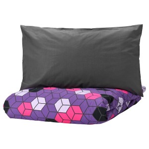 IKEA BLÅSKATA duvet cover and pillowcase(s), Twin Purple / Black Patterned, Ikea Outlet | 7640JOBME