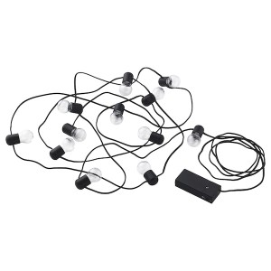 IKEA BLÖTSNÖ LED string light with 12 lights, indoor, battery operated black, Ikea Outlet | 9613TLONM