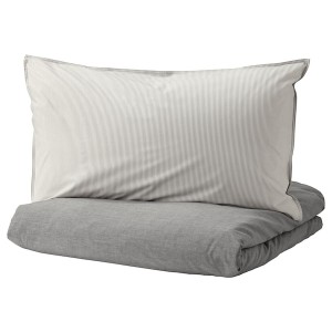 IKEA BLÅVINDA duvet cover and pillowcase(s), Full/Queen (Double/Queen) Gray, Ikea Outlet | 4102JWTDG