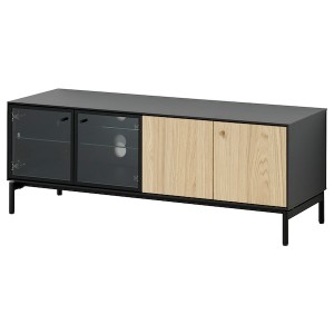 IKEA BOASTAD TV unit, black/oak veneer, 47 3/4x16 5/8x17 3/4 in, Ikea Outlet | 8542BJHNU