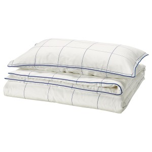 IKEA BREDVECKLARE duvet cover and pillowcase(s), Twin White Blue / Check, Ikea Outlet | 9284GSORH