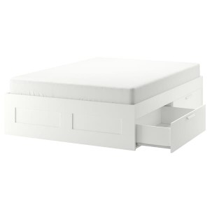 IKEA BRIMNES bed frame with storage, Full White, Ikea Outlet | 3512NWEJY