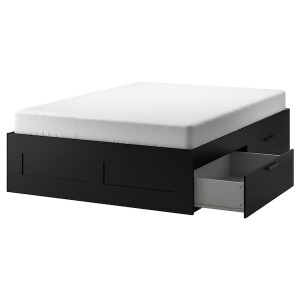 IKEA BRIMNES bed frame with storage, Queen Black, Ikea Outlet | 0298YEJGS