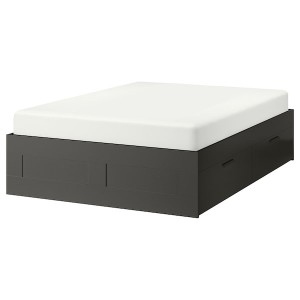 IKEA BRIMNES bed frame with storage, Queen Gray, Ikea Outlet | 6329EJBQU
