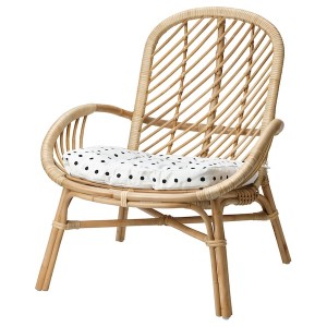 IKEA BROBOCK / BJÖRKTRAST chair with cushion, rattan white/black, Ikea Outlet | 3620QRSXY