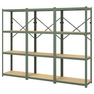 IKEA BROR shelving unit, 100x15 3/4x74 3/4 in Gray / Green / Pine Plywood, Ikea Outlet | 9518IRWXO