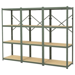 IKEA BROR shelving unit, gray-green/pine plywood, 100x21 5/8x74 3/4 in, Ikea Outlet | 6481EZAKS