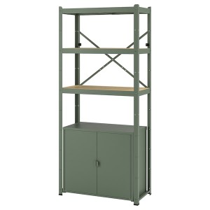 IKEA BROR shelving unit with cabinet, 33 1/2x15 3/4x74 3/4 in Gray / Green / Pine Plywood, Ikea Outlet | 1902LYVCH