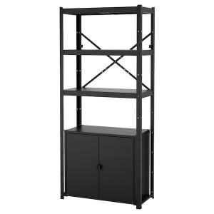 IKEA BROR shelving unit with cabinet, 33 1/2x15 3/4x74 3/4 in Black, Ikea Outlet | 4203WGJDS