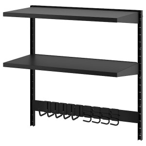 IKEA BROR wall shelf combination, with hooks/2 shelves, 34 1/2x17 3/4x35 3/8 in Black, Ikea Outlet | 0916QZOVI