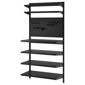 IKEA BROR wall shelf combination, with pegboard/black, 34 1/2x11 3/4/17 3/4x70 7/8 in, Ikea Outlet | 3270ABLKO