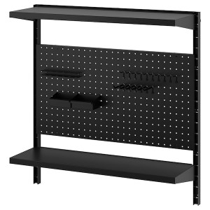 IKEA BROR wall shelf combination, with pegboard/2 shelves, 34 1/2x11 3/4x35 3/8 in Black, Ikea Outlet | 0392SIJXN