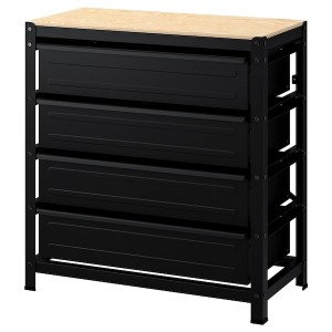 IKEA BROR work bench with drawers, black/pine plywood, 33 1/2x15 3/4x35 in, Ikea Outlet | 6584QIVNK