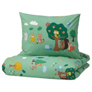 IKEA BRUMMIG duvet cover and pillowcase(s), forest animal pattern, Twin Multicolor, Ikea Outlet | 8205IDWAF