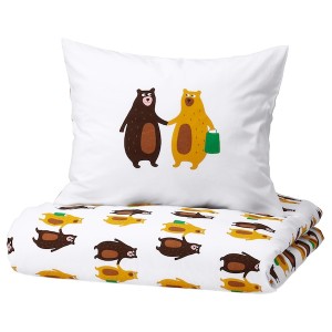IKEA BRUMMIG duvet cover and pillowcase(s) Bear Pattern Yellow / Brown, Ikea Outlet | 2401TBWMJ