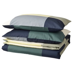 IKEA BRUNKRISSLA duvet cover and pillowcase(s), King Green / Multicolor, Ikea Outlet | 1753YMBAG