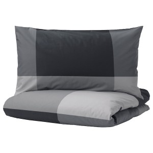 IKEA BRUNKRISSLA duvet cover and pillowcase(s), Twin Black, Ikea Outlet | 2781KPVIS