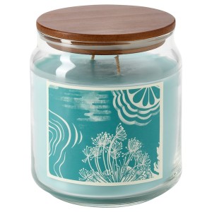 IKEA BUKETTAPEL scented cndl in glass w lid/2 wicks, bergamot & cedarwood/pale green, 70 hr, Ikea Outlet | 5980ZXAEN