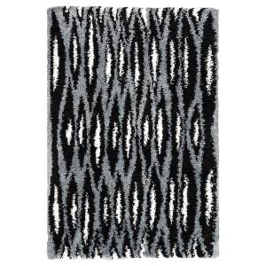 IKEA BULLERREMSA rug, high pile, 4'4 inx6'5 in Black Gray / White, Ikea Outlet | 7216DNPYI